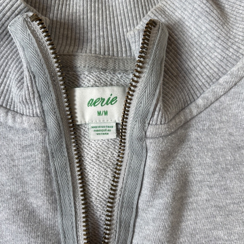Aerie Quarter Zip Sweatshirt Women Gray Relaxed Pullover Pocket SIZE M - Picture 3 of 6